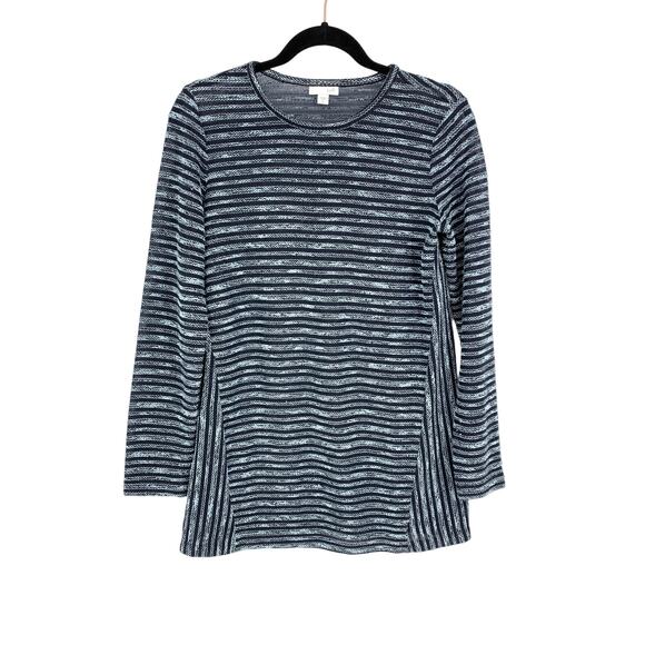 J. Jill Tunic Top Womens XS Blue Two Tone Marled Striped Long Sleeve Knit - Picture 1 of 5